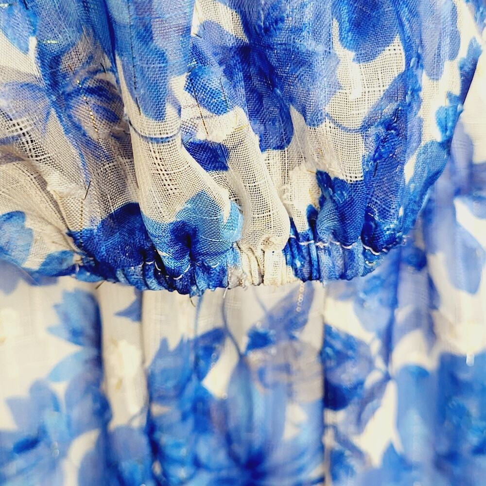 Alex Marie Simone Cobalt Floral Print Puff Sleeve Tiered V-neck Dress 18W NWT - Picture 12 of 14
